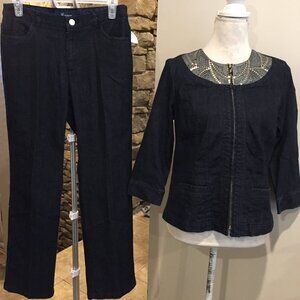 JM Collection 2 Piece Denim Set Jacket (SZ 6P) Jeans (4P) Sequins/embroidery
